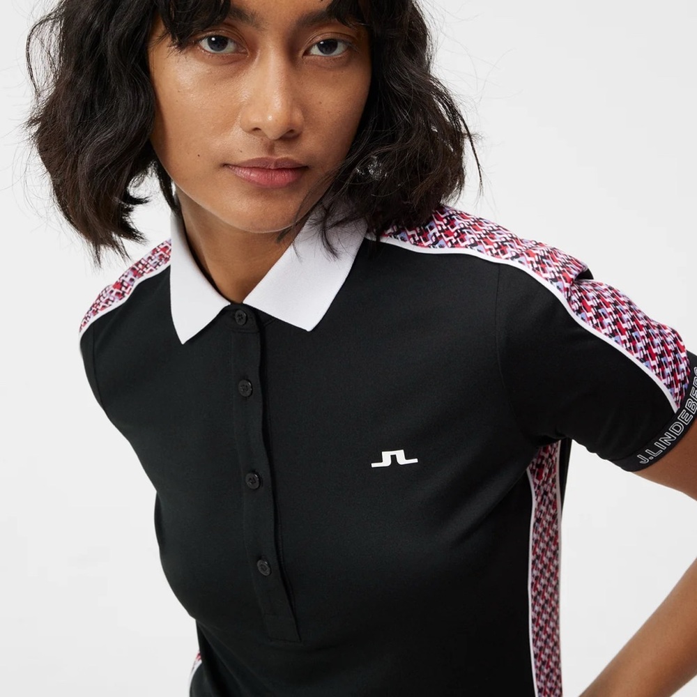 J.Lindeberg Damai Black Polo Shirt with Patterned Sleeves